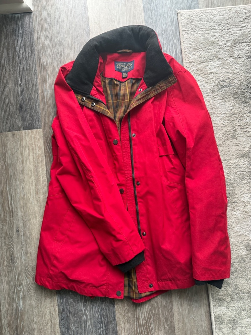 Pendleton Red Women's Trench Coat with Black Collar